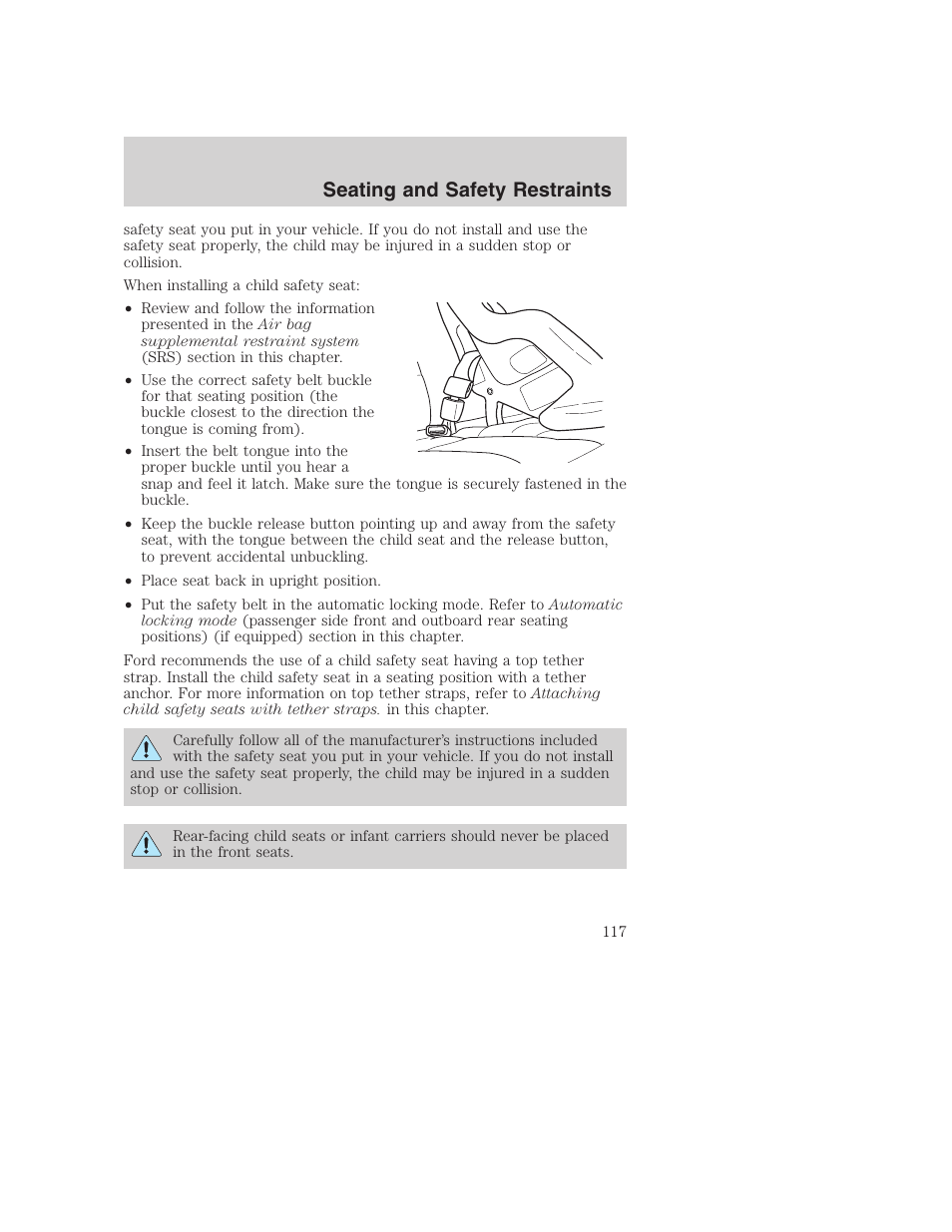 Seating and safety restraints | FORD 2003 Excursion v.1 User Manual | Page 117 / 240