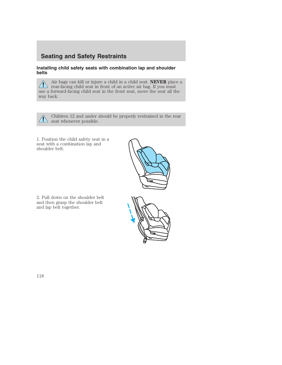 Seating and safety restraints | FORD 2003 Excursion v.1 User Manual | Page 118 / 240