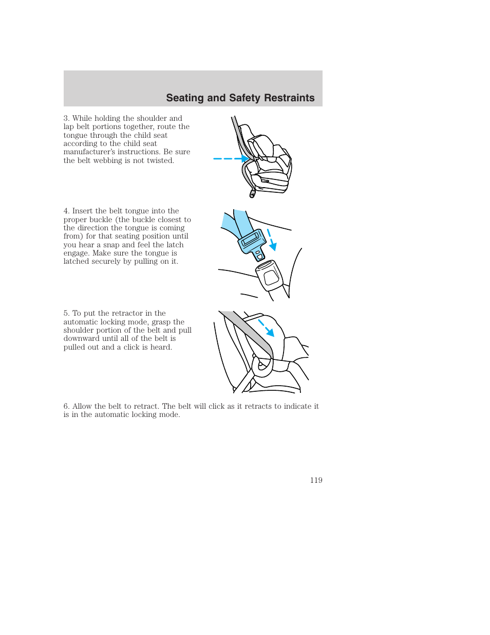 Seating and safety restraints | FORD 2003 Excursion v.1 User Manual | Page 119 / 240