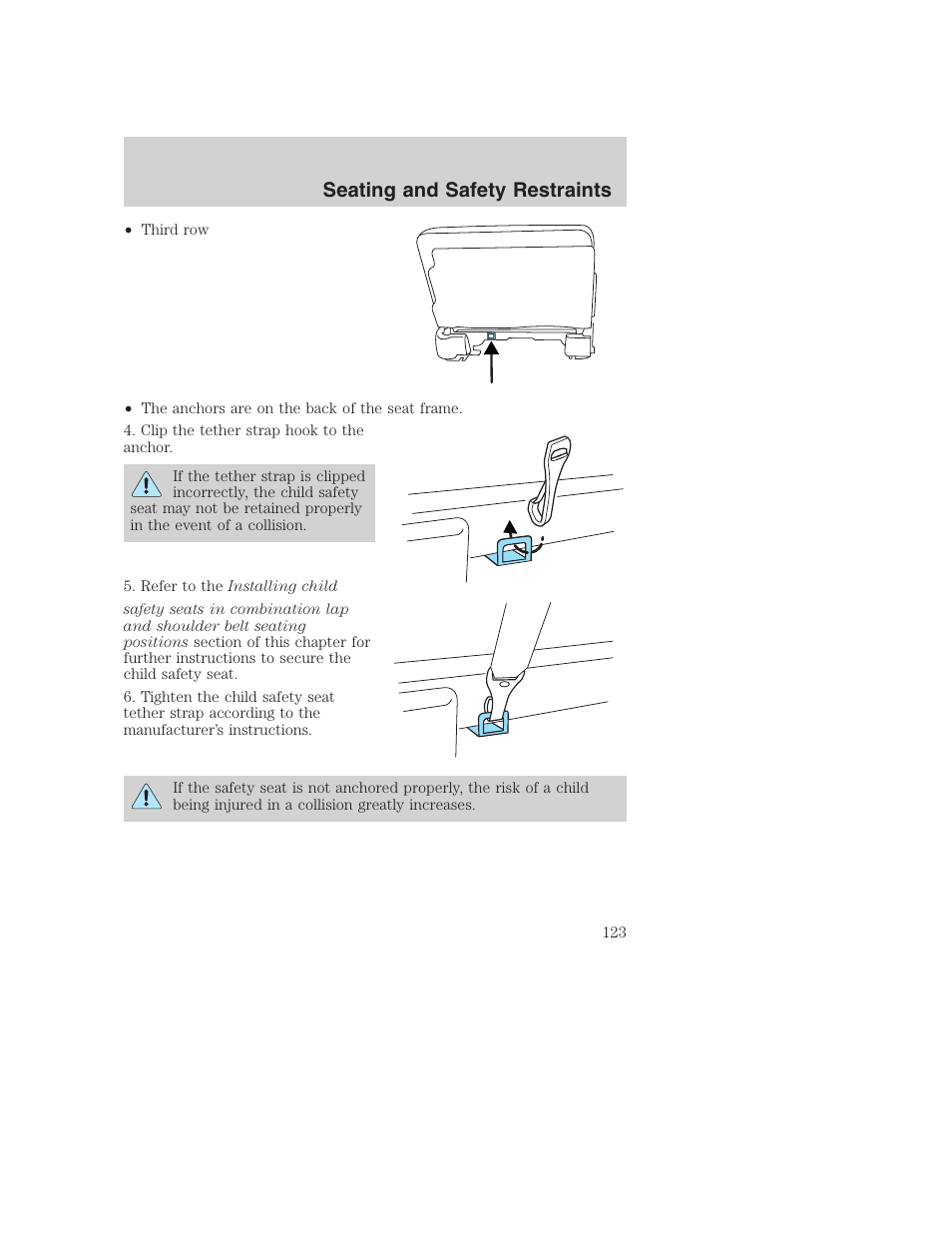 Seating and safety restraints | FORD 2003 Excursion v.1 User Manual | Page 123 / 240