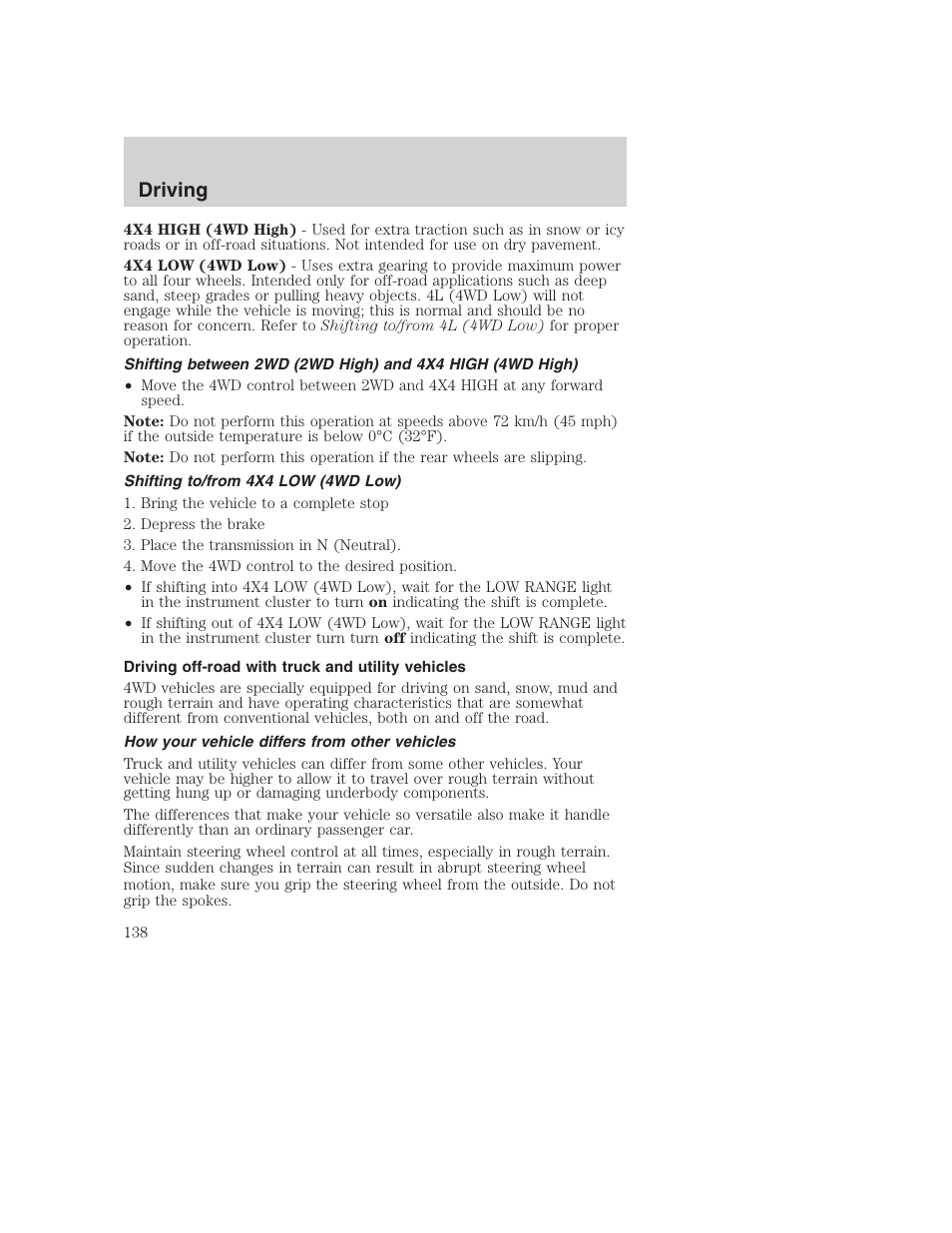 Driving | FORD 2003 Excursion v.1 User Manual | Page 138 / 240