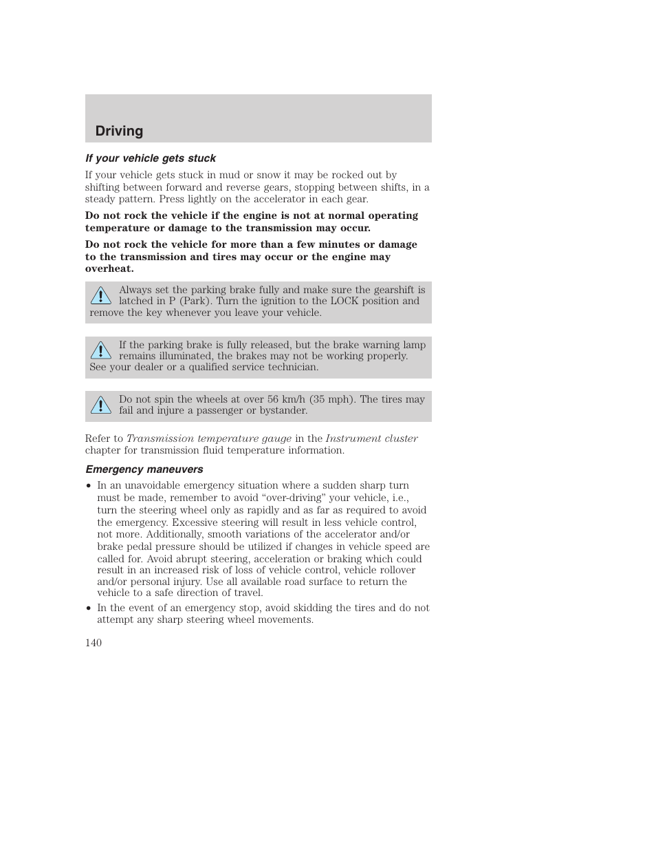 Driving | FORD 2003 Excursion v.1 User Manual | Page 140 / 240