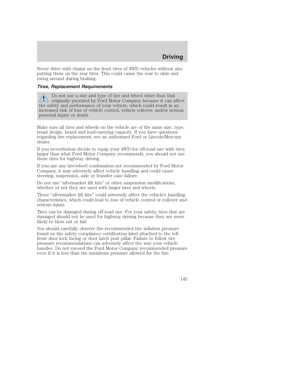 Driving | FORD 2003 Excursion v.1 User Manual | Page 145 / 240