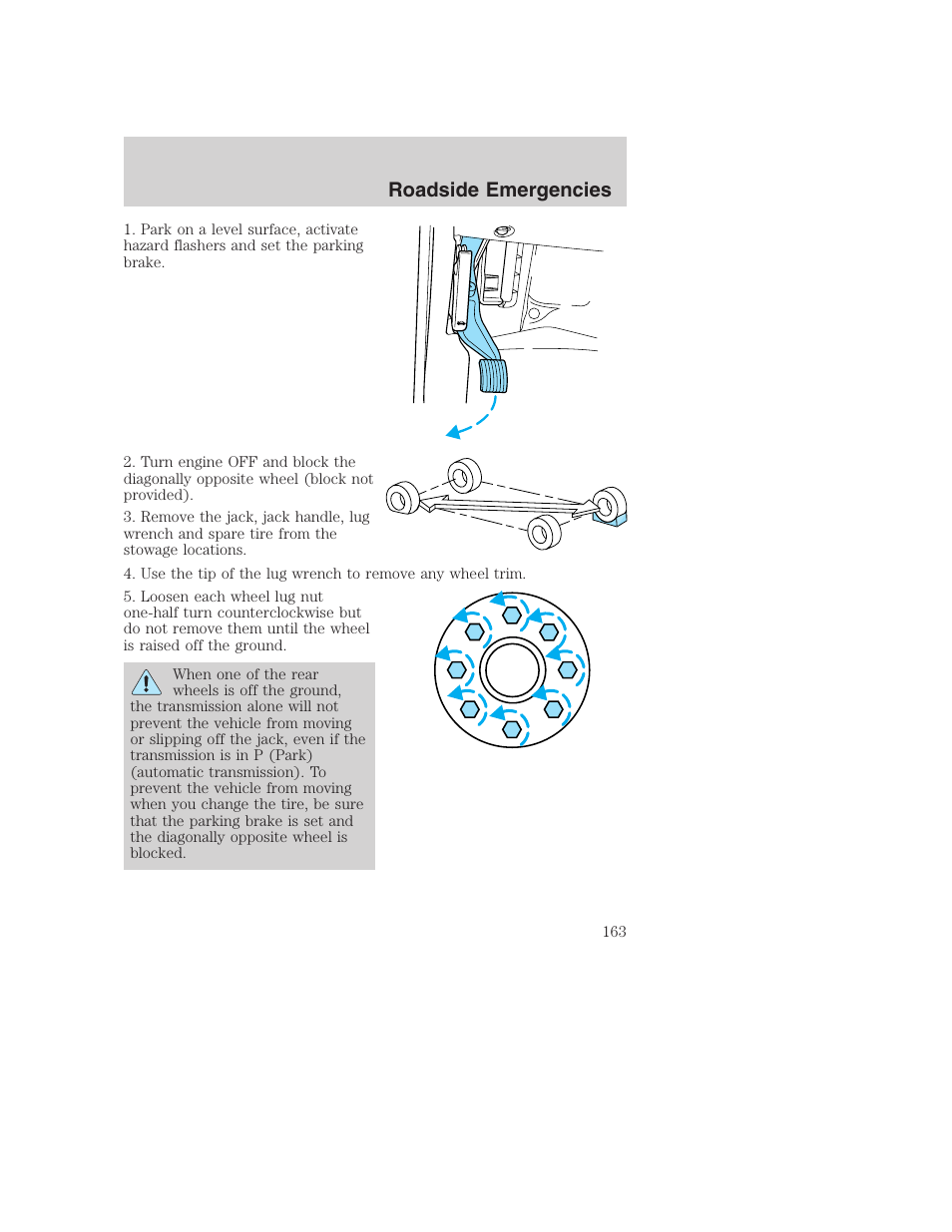 Roadside emergencies | FORD 2003 Excursion v.1 User Manual | Page 163 / 240