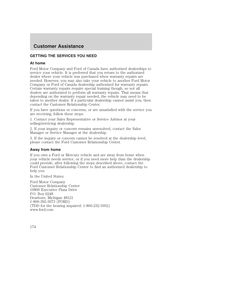 Customer assistance | FORD 2003 Excursion v.1 User Manual | Page 174 / 240