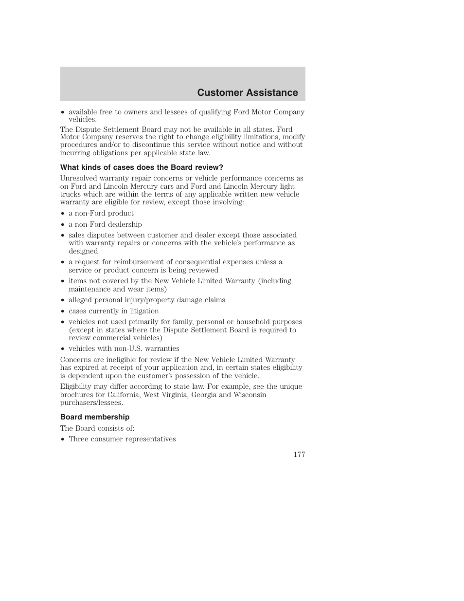 Customer assistance | FORD 2003 Excursion v.1 User Manual | Page 177 / 240