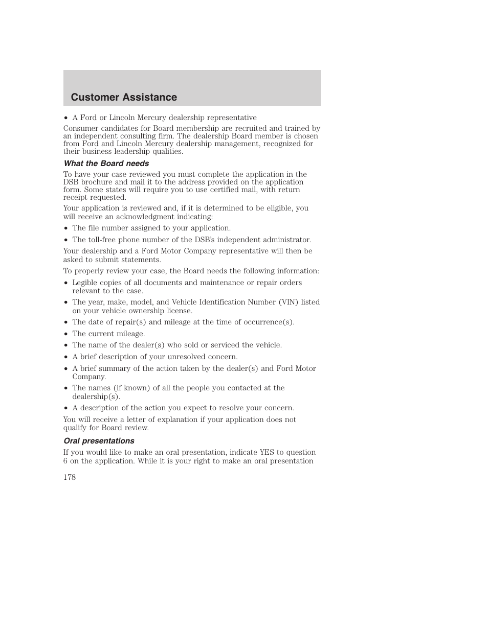 Customer assistance | FORD 2003 Excursion v.1 User Manual | Page 178 / 240