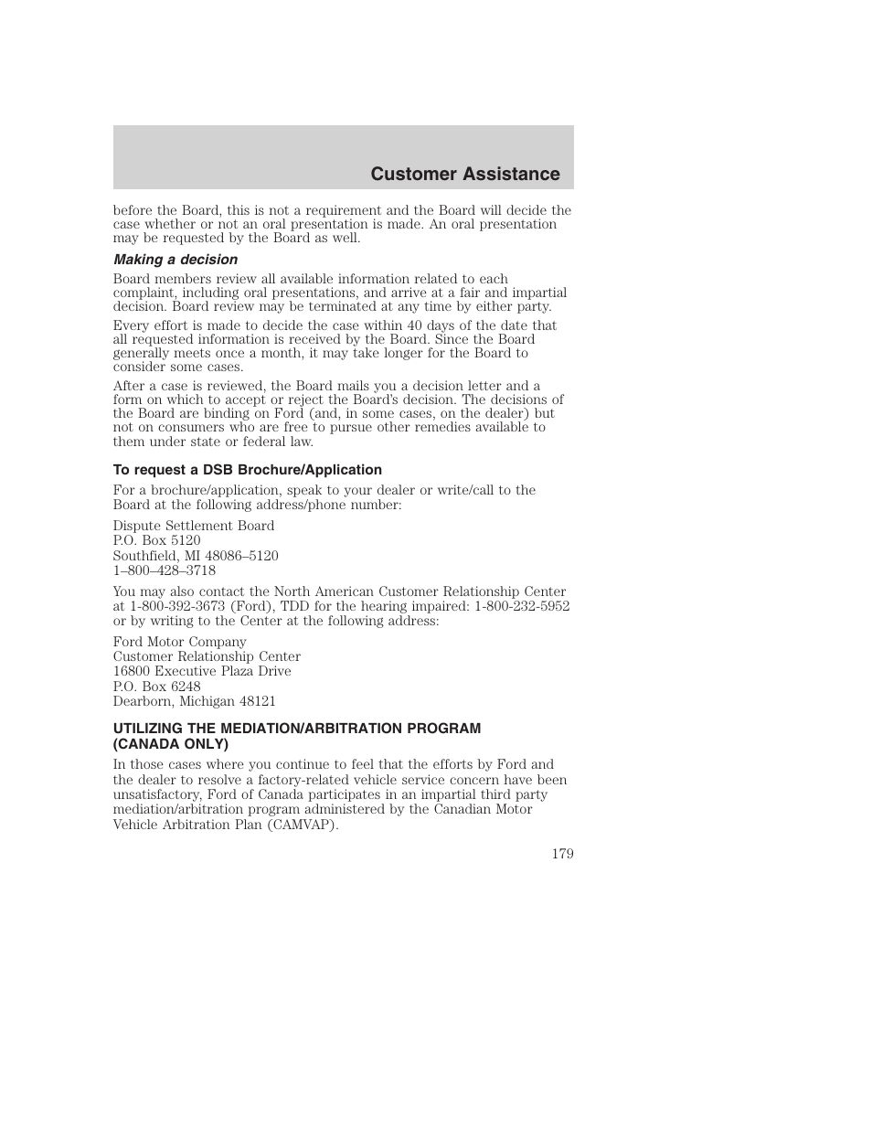 Customer assistance | FORD 2003 Excursion v.1 User Manual | Page 179 / 240