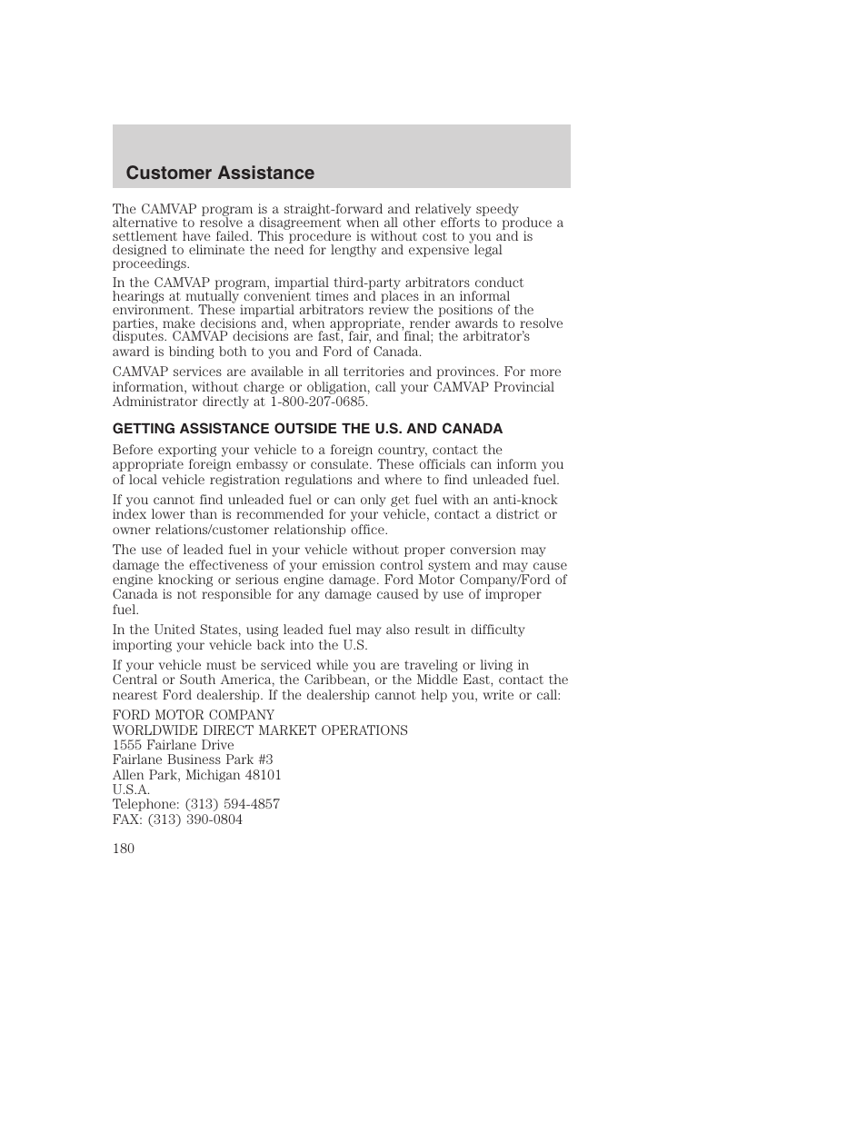 Customer assistance | FORD 2003 Excursion v.1 User Manual | Page 180 / 240