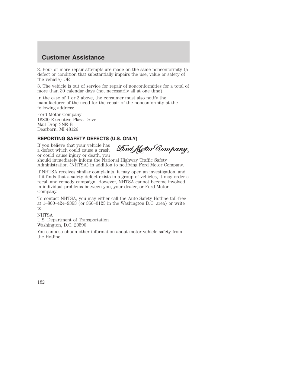 Customer assistance | FORD 2003 Excursion v.1 User Manual | Page 182 / 240