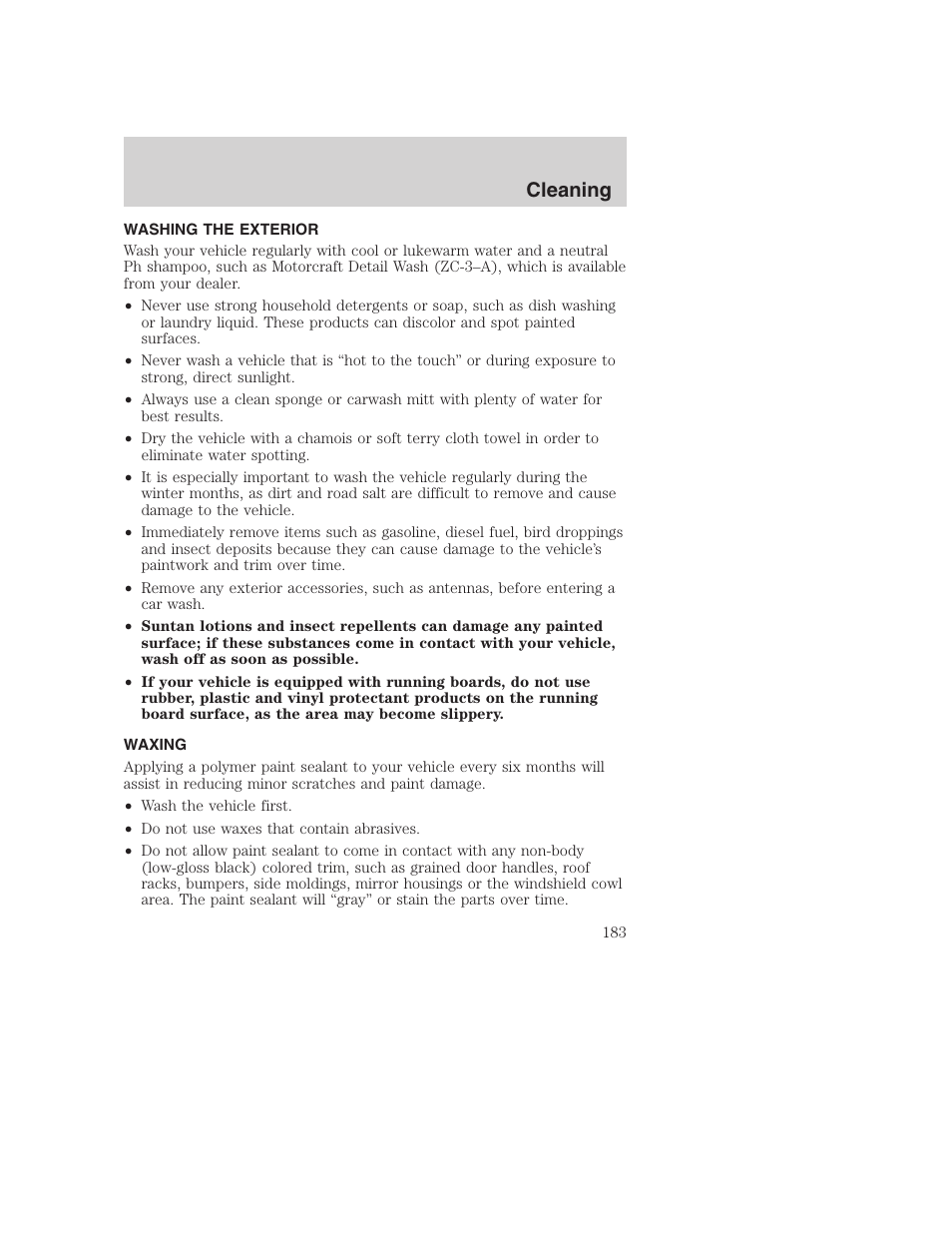 Cleaning | FORD 2003 Excursion v.1 User Manual | Page 183 / 240