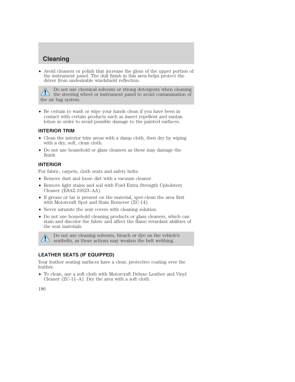 Cleaning | FORD 2003 Excursion v.1 User Manual | Page 186 / 240