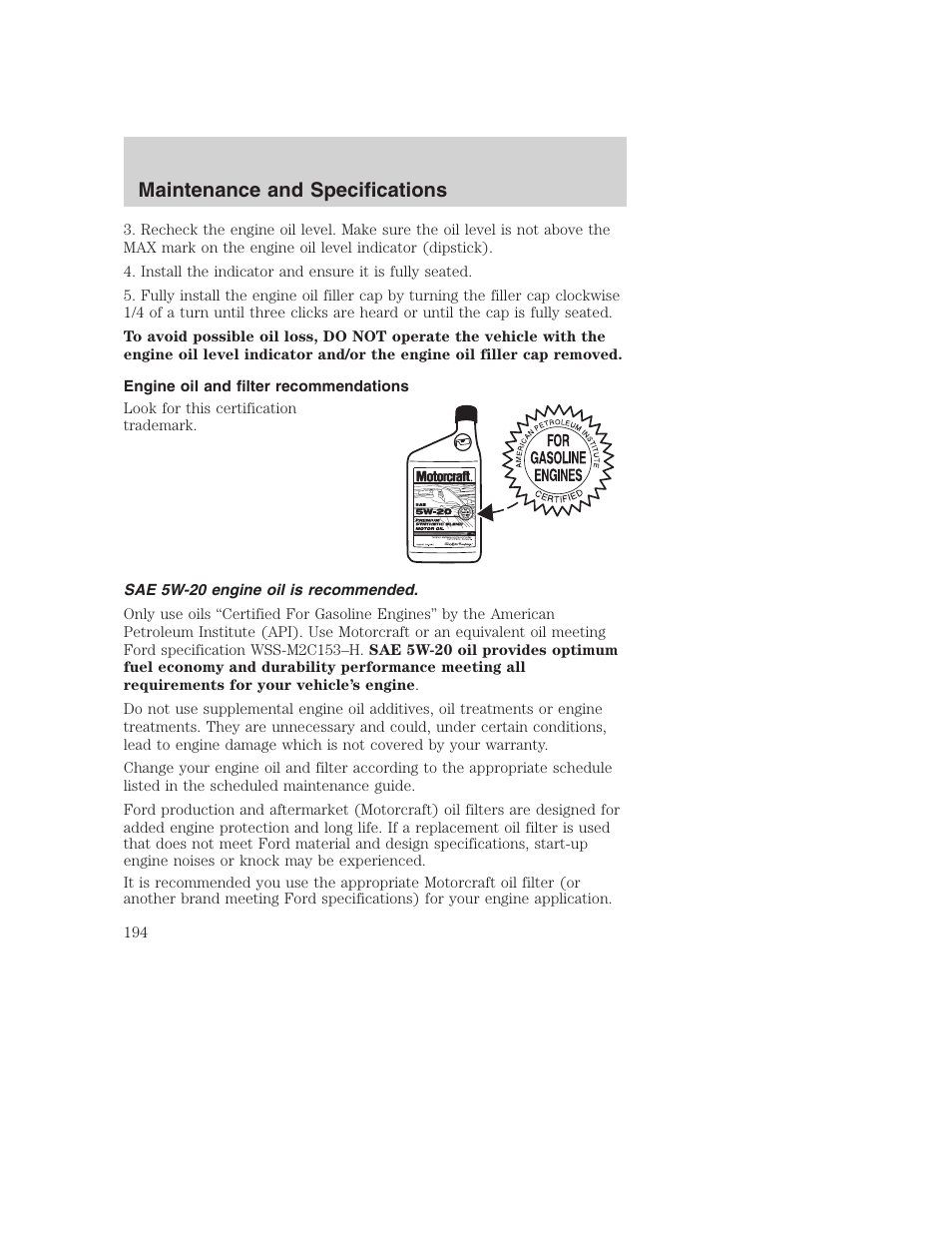Maintenance and specifications | FORD 2003 Excursion v.1 User Manual | Page 194 / 240