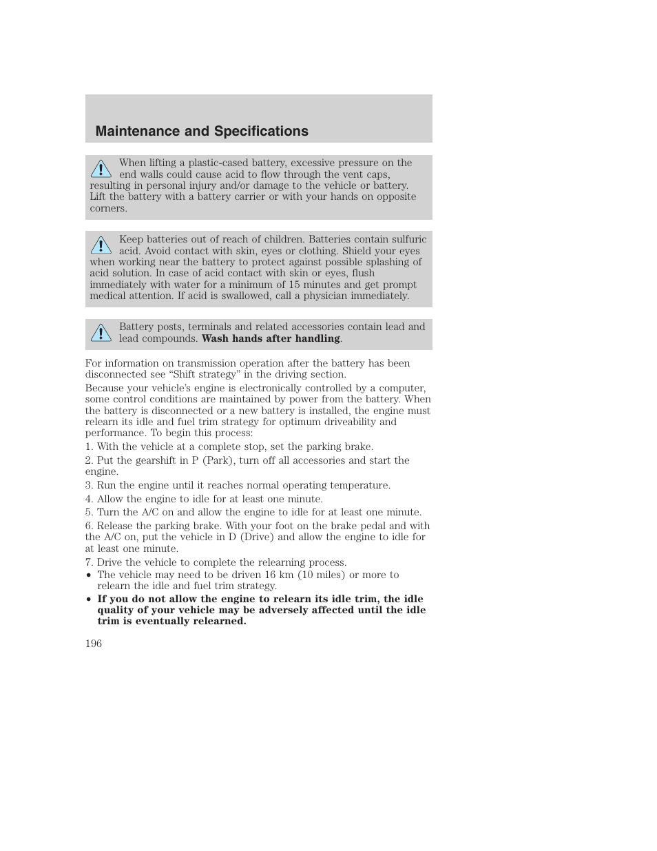 Maintenance and specifications | FORD 2003 Excursion v.1 User Manual | Page 196 / 240