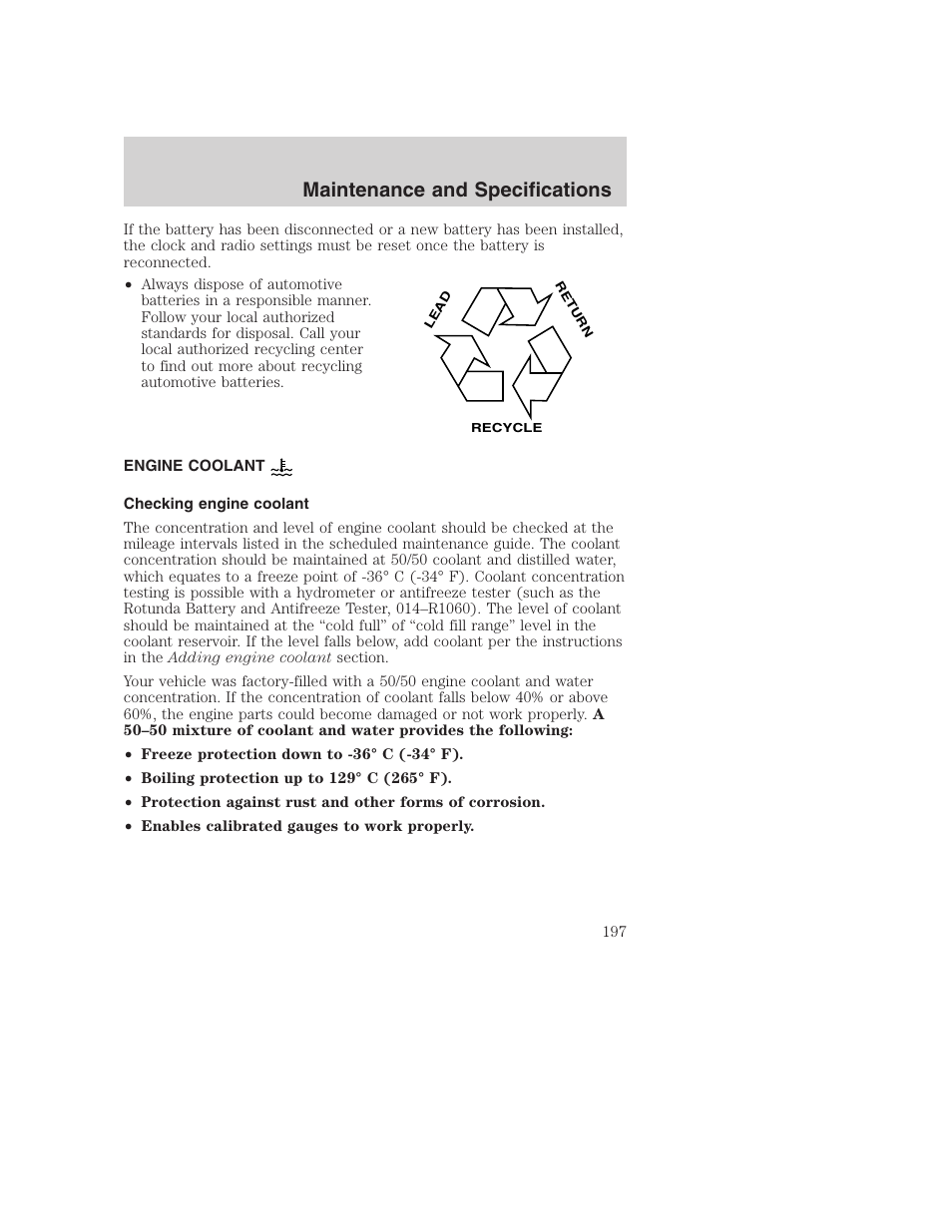 Maintenance and specifications | FORD 2003 Excursion v.1 User Manual | Page 197 / 240