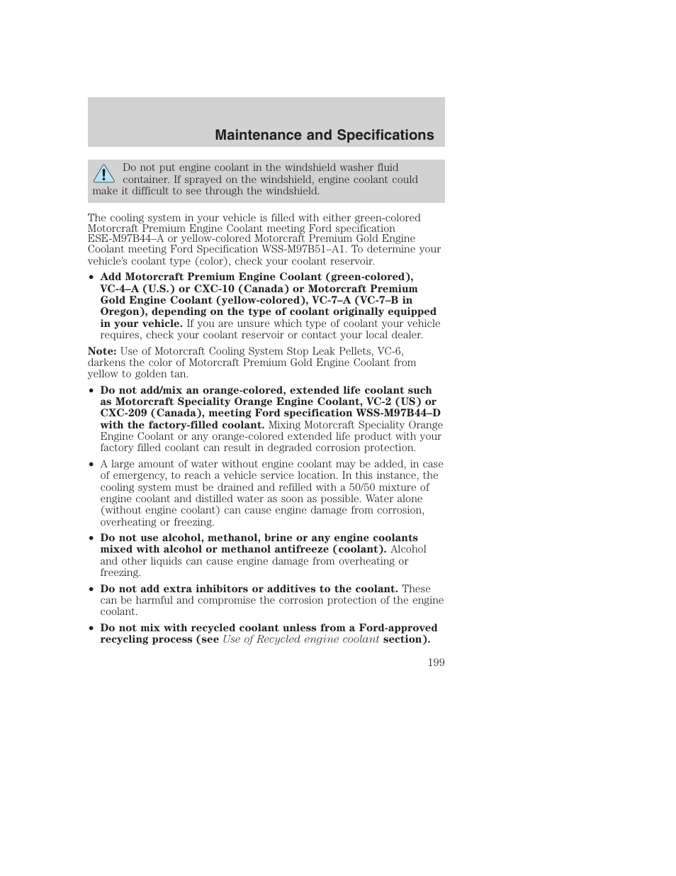 Maintenance and specifications | FORD 2003 Excursion v.1 User Manual | Page 199 / 240