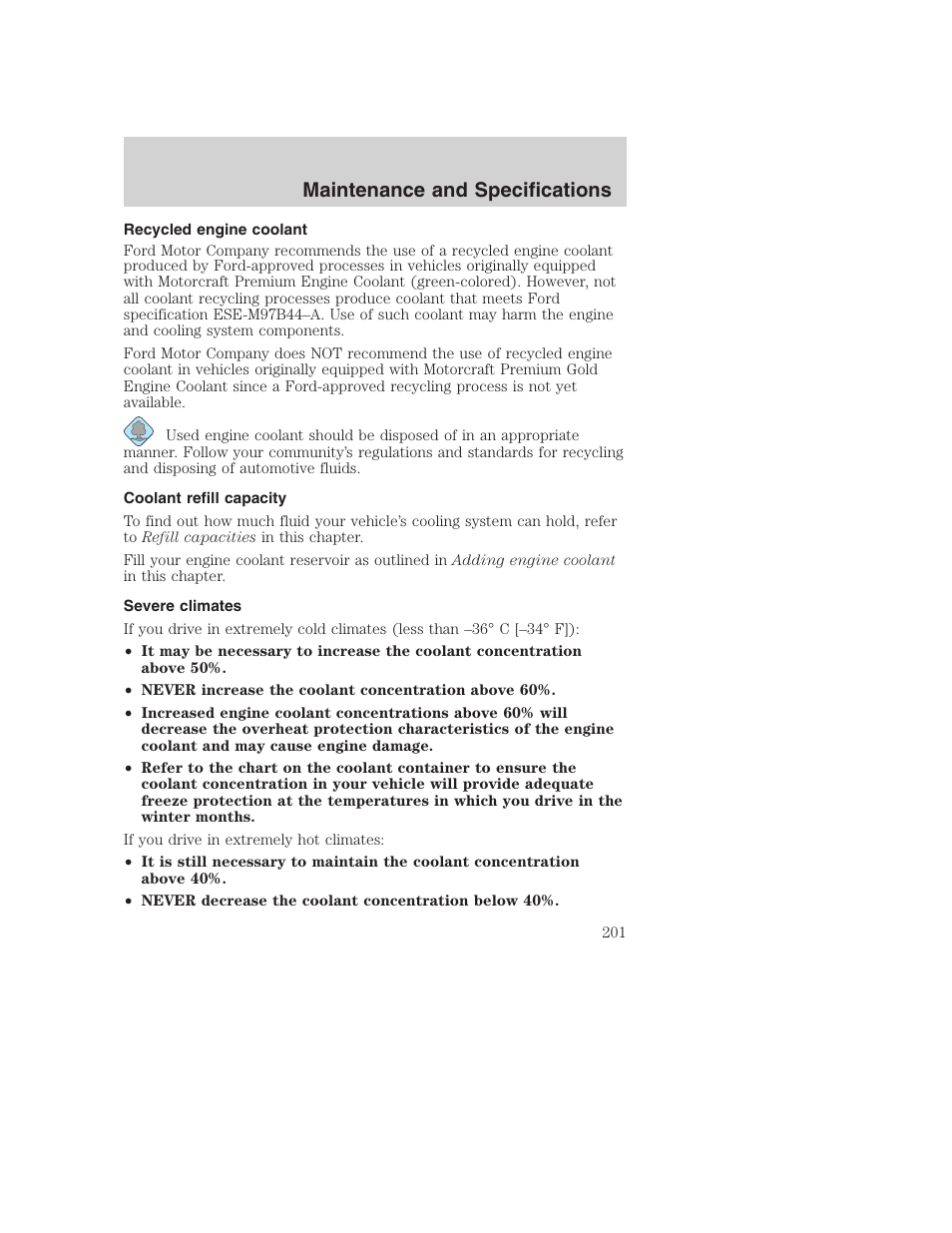 Maintenance and specifications | FORD 2003 Excursion v.1 User Manual | Page 201 / 240