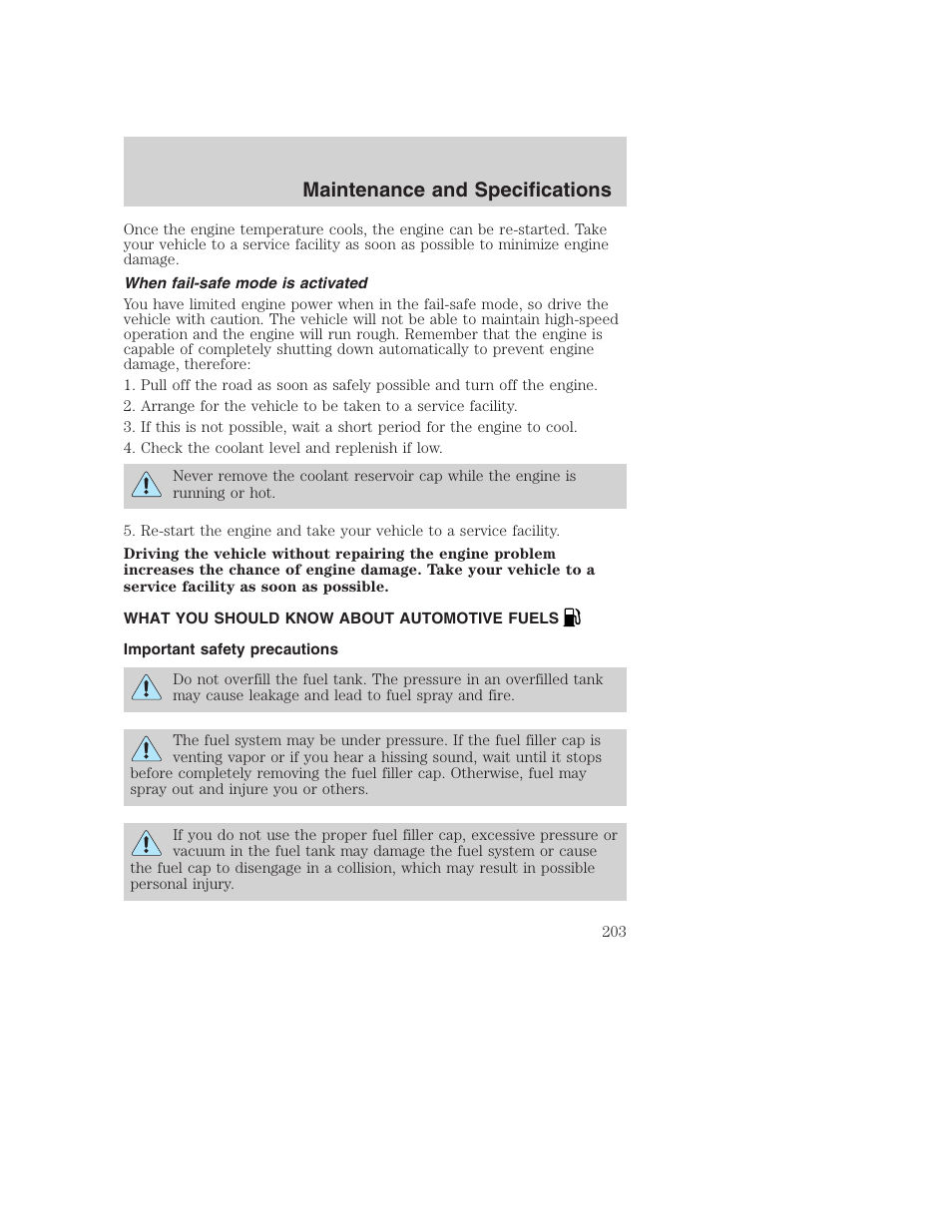 Maintenance and specifications | FORD 2003 Excursion v.1 User Manual | Page 203 / 240