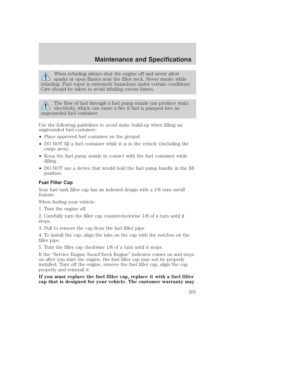 Maintenance and specifications | FORD 2003 Excursion v.1 User Manual | Page 205 / 240