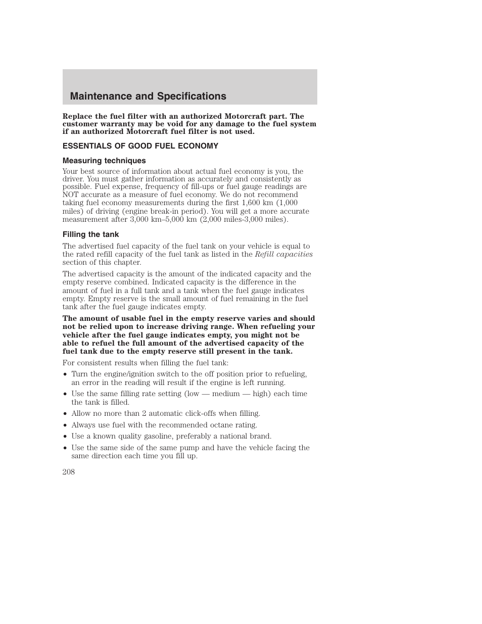 Maintenance and specifications | FORD 2003 Excursion v.1 User Manual | Page 208 / 240