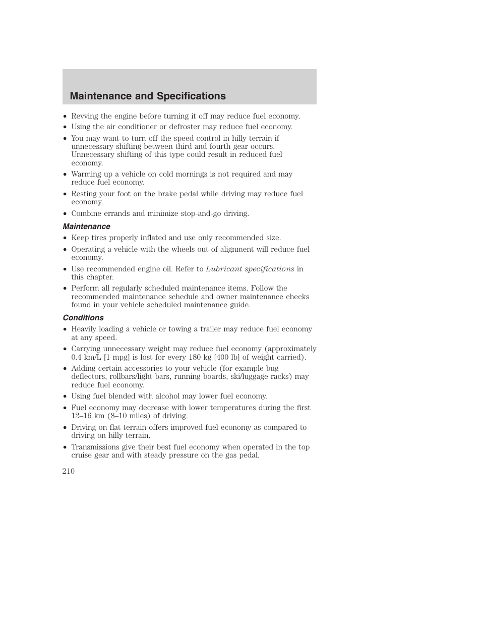 Maintenance and specifications | FORD 2003 Excursion v.1 User Manual | Page 210 / 240