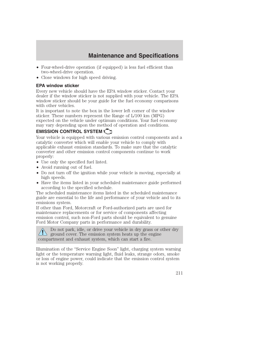 Maintenance and specifications | FORD 2003 Excursion v.1 User Manual | Page 211 / 240