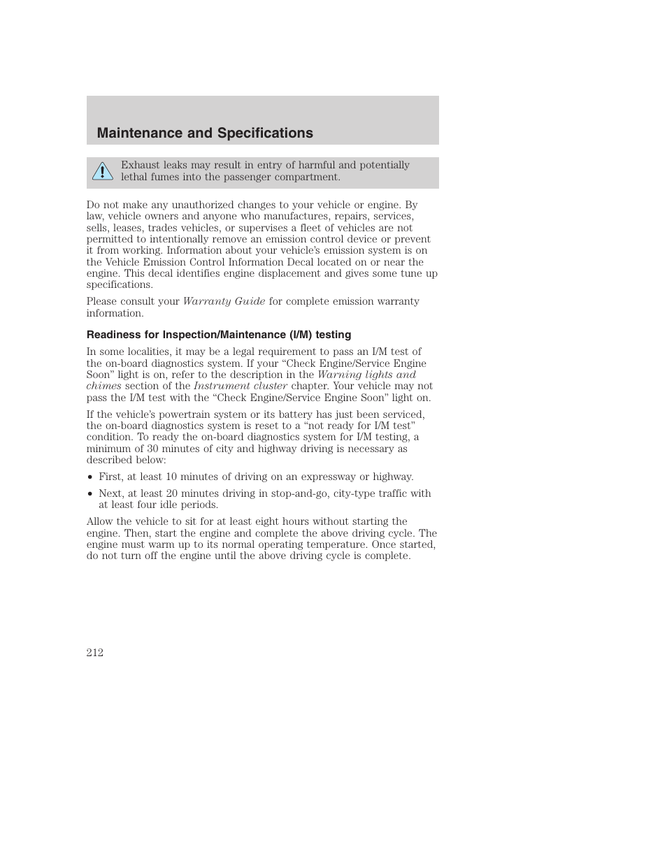 Maintenance and specifications | FORD 2003 Excursion v.1 User Manual | Page 212 / 240