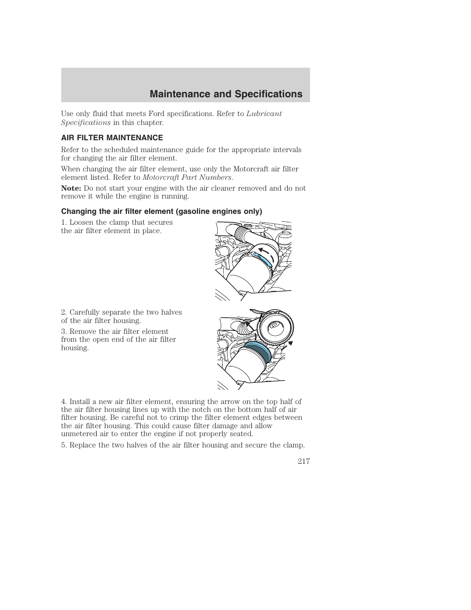 Maintenance and specifications | FORD 2003 Excursion v.1 User Manual | Page 217 / 240