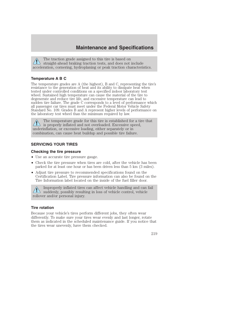 Maintenance and specifications | FORD 2003 Excursion v.1 User Manual | Page 219 / 240
