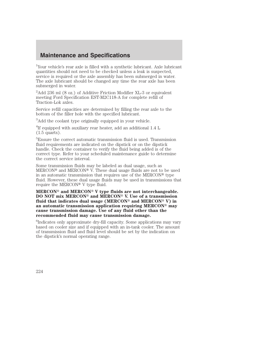 Maintenance and specifications | FORD 2003 Excursion v.1 User Manual | Page 224 / 240