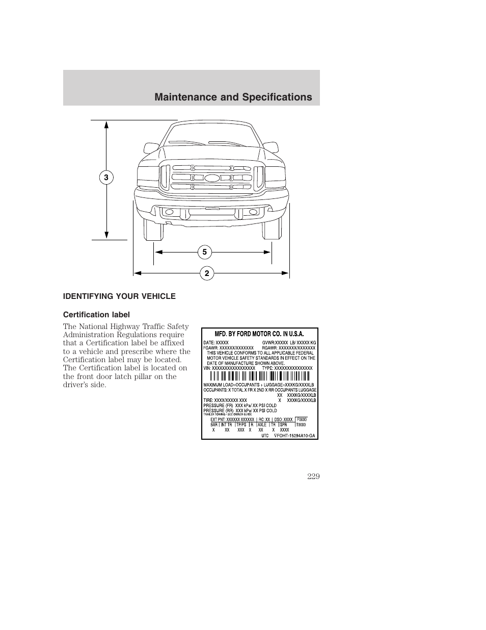 Maintenance and specifications | FORD 2003 Excursion v.1 User Manual | Page 229 / 240