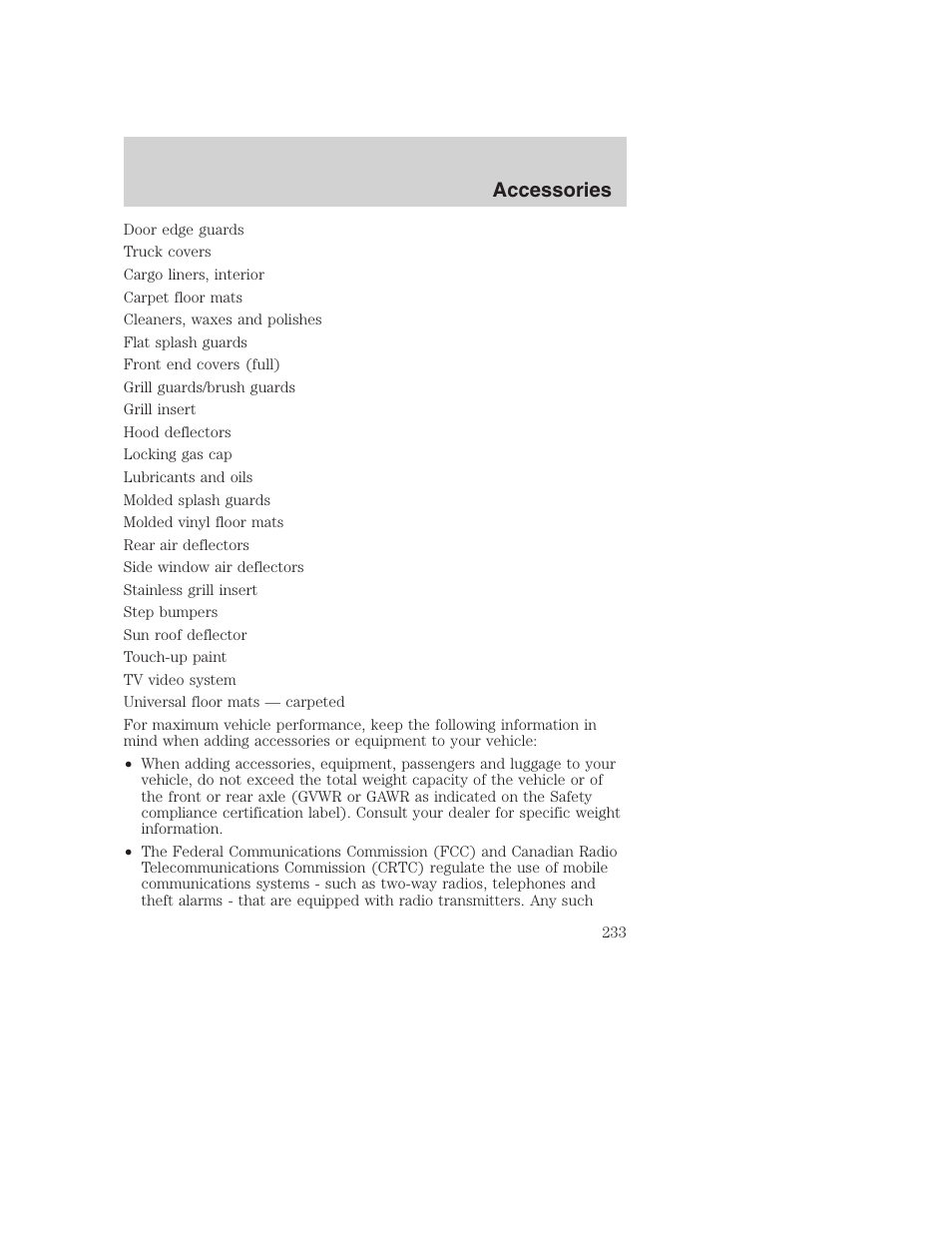 Accessories | FORD 2003 Excursion v.1 User Manual | Page 233 / 240