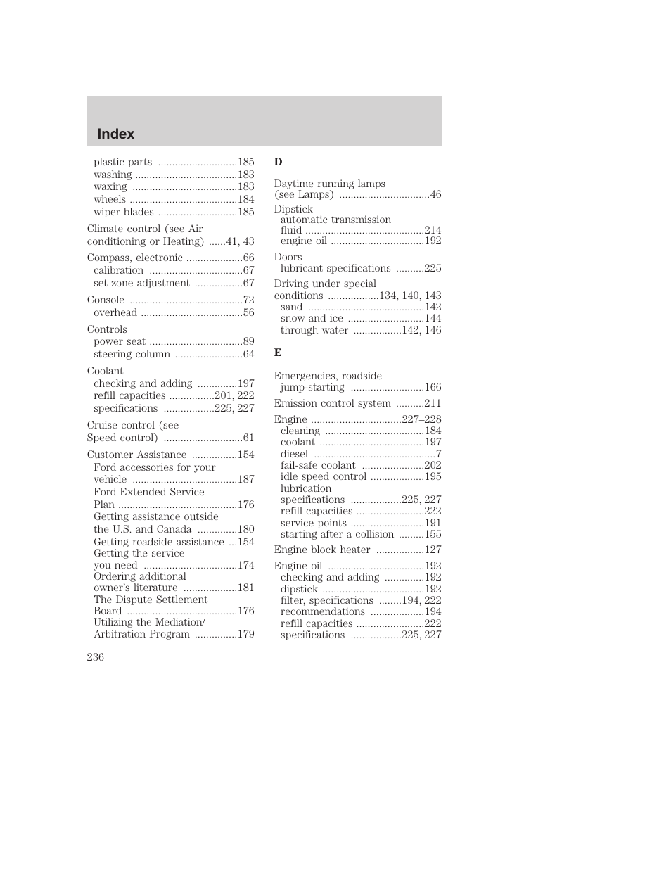 Index | FORD 2003 Excursion v.1 User Manual | Page 236 / 240