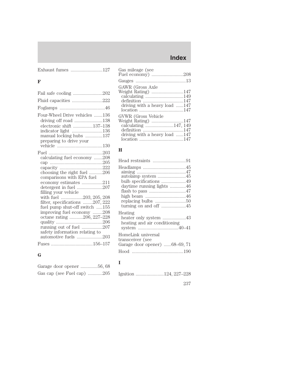 Index | FORD 2003 Excursion v.1 User Manual | Page 237 / 240