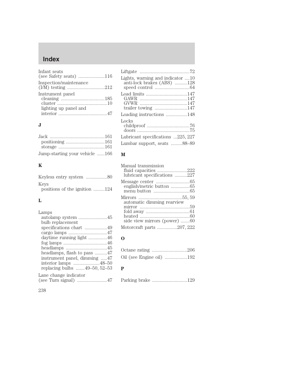 Index | FORD 2003 Excursion v.1 User Manual | Page 238 / 240