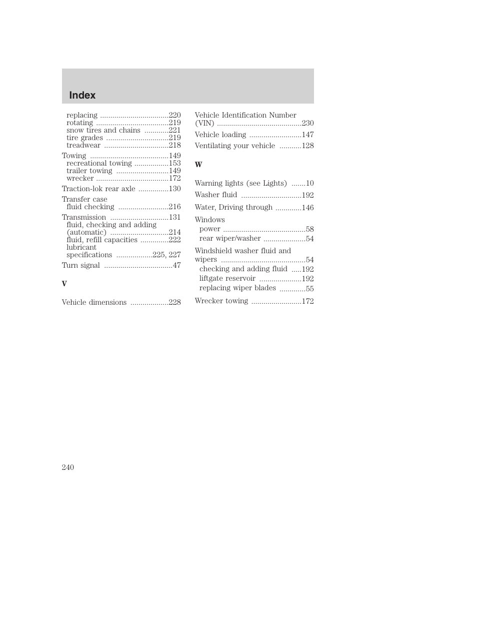 Index | FORD 2003 Excursion v.1 User Manual | Page 240 / 240