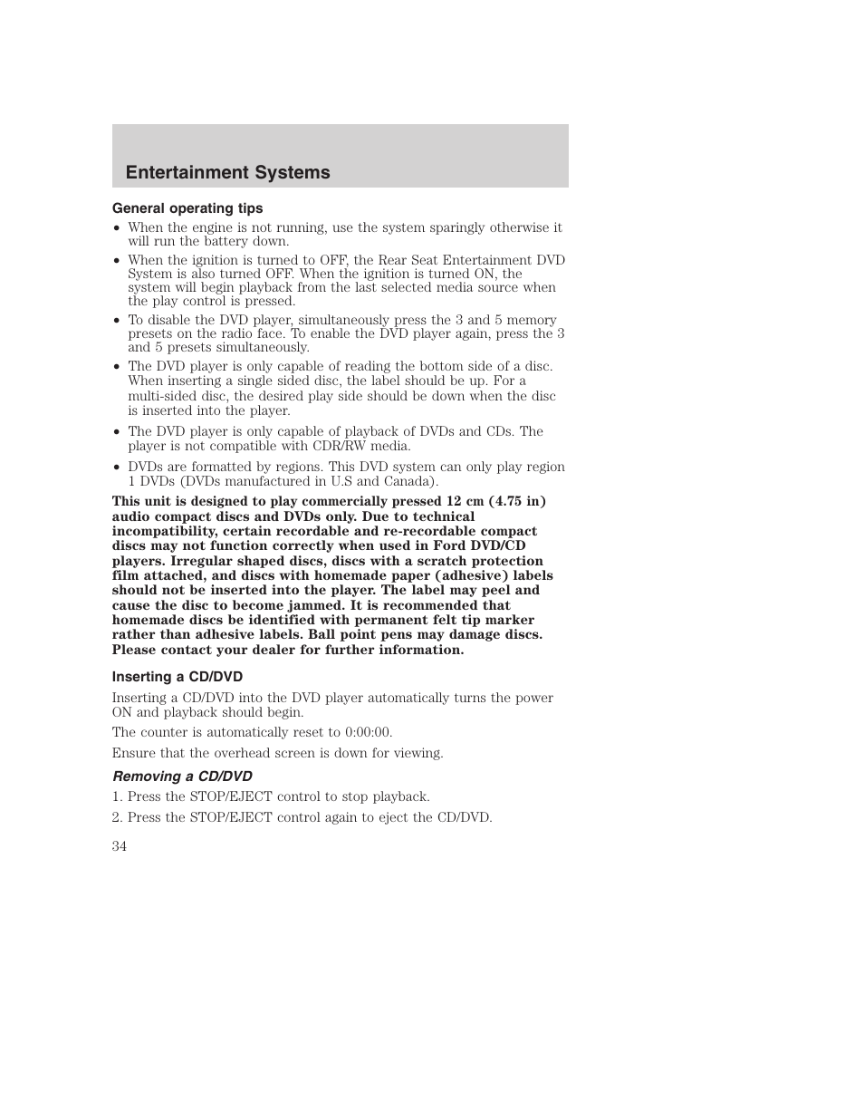 Entertainment systems | FORD 2003 Excursion v.1 User Manual | Page 34 / 240