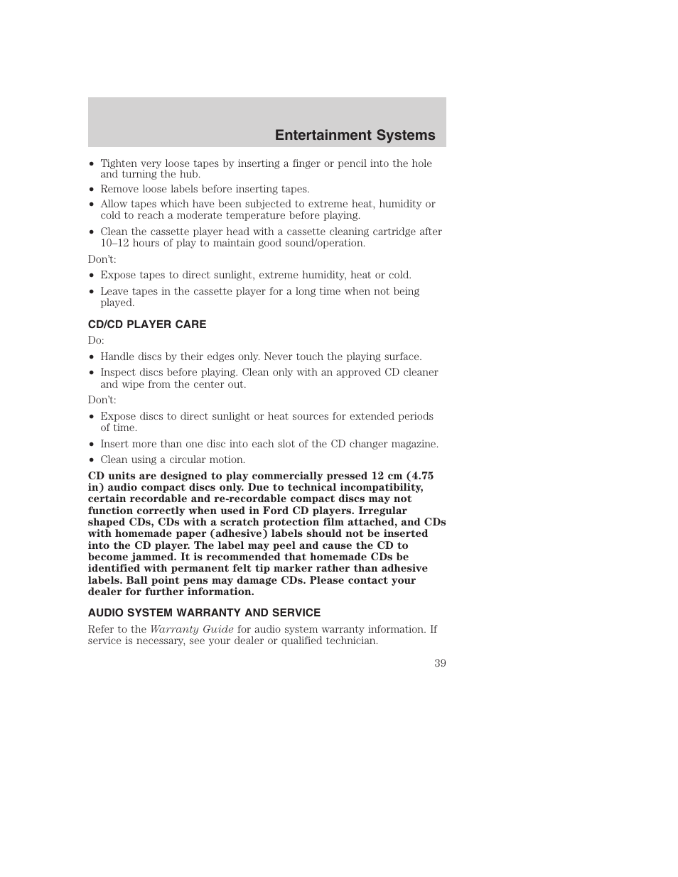 Entertainment systems | FORD 2003 Excursion v.1 User Manual | Page 39 / 240