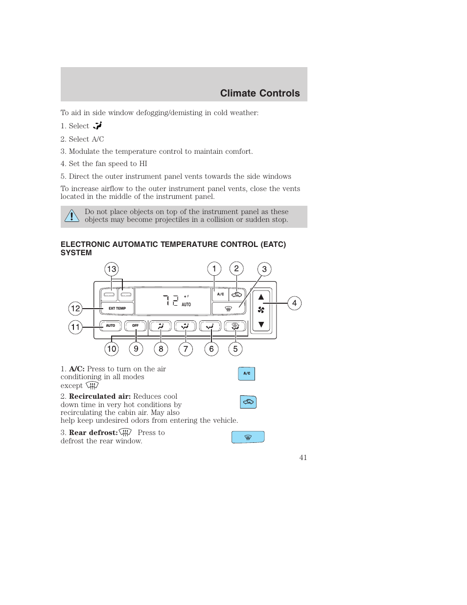 Climate controls | FORD 2003 Excursion v.1 User Manual | Page 41 / 240