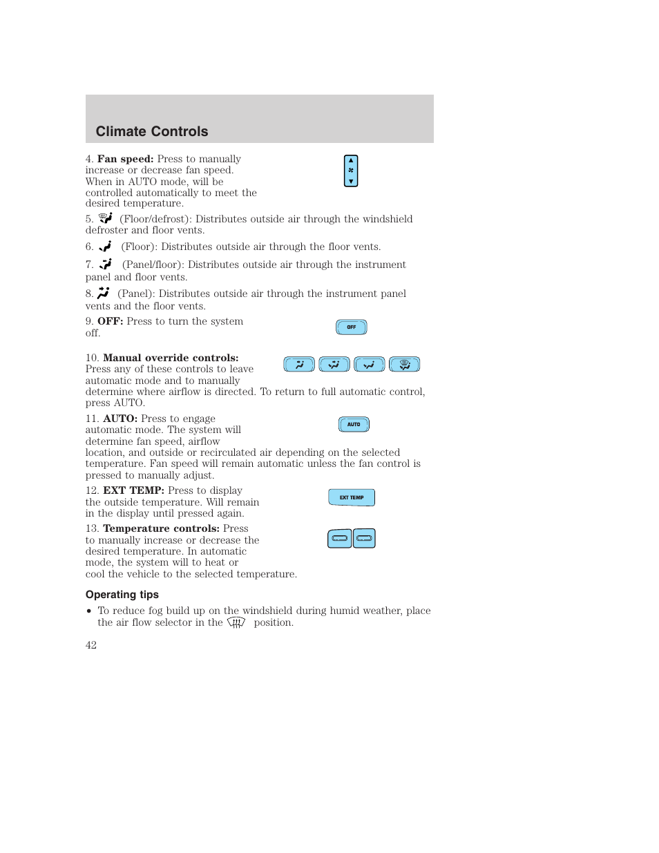 Climate controls | FORD 2003 Excursion v.1 User Manual | Page 42 / 240