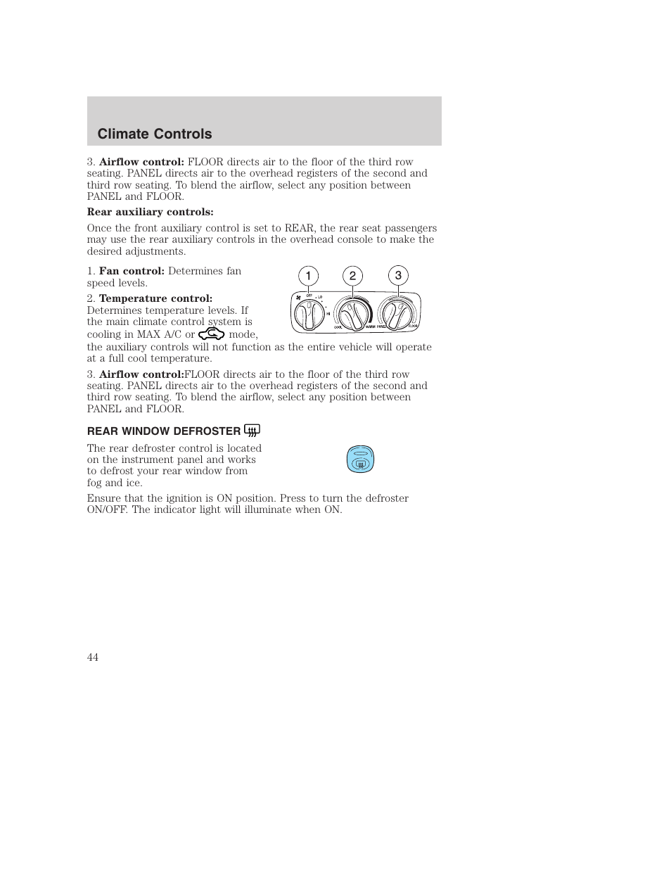 Climate controls | FORD 2003 Excursion v.1 User Manual | Page 44 / 240