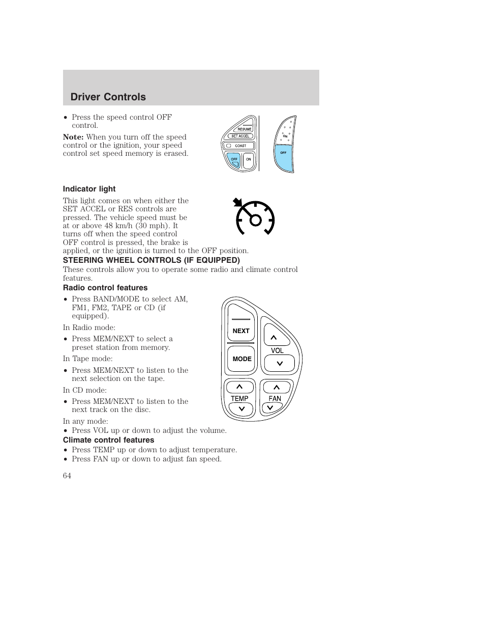 Driver controls | FORD 2003 Excursion v.1 User Manual | Page 64 / 240