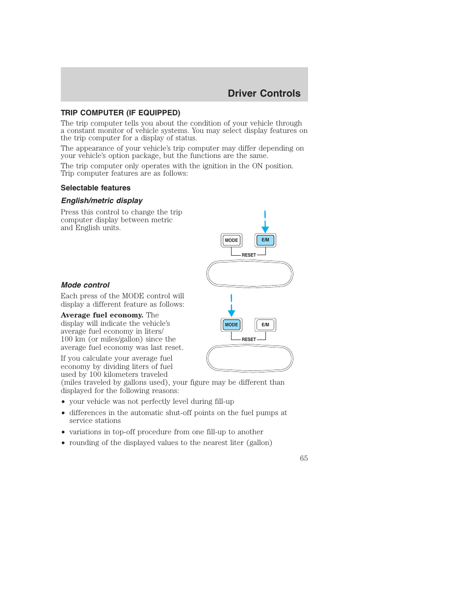 Driver controls | FORD 2003 Excursion v.1 User Manual | Page 65 / 240
