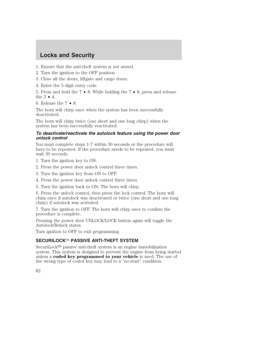 Locks and security | FORD 2003 Excursion v.1 User Manual | Page 82 / 240