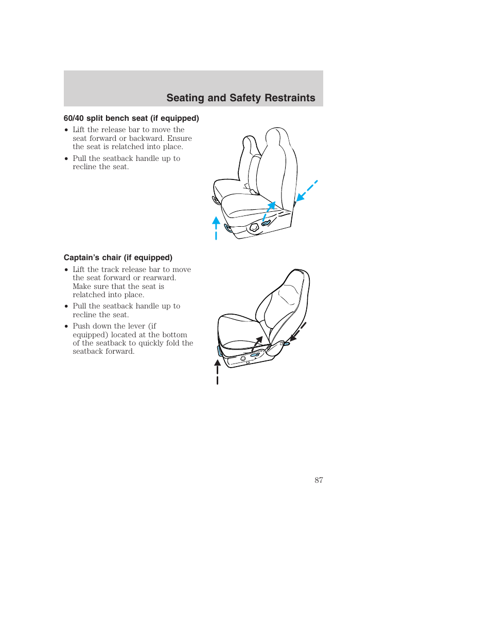 Seating and safety restraints | FORD 2003 Excursion v.1 User Manual | Page 87 / 240