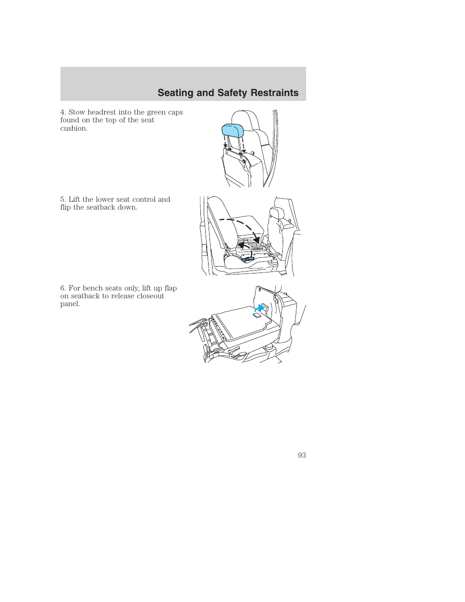 Seating and safety restraints | FORD 2003 Excursion v.1 User Manual | Page 93 / 240