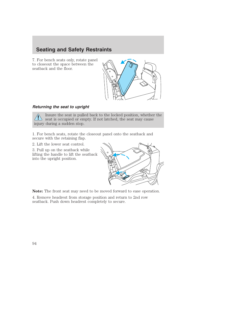 Seating and safety restraints | FORD 2003 Excursion v.1 User Manual | Page 94 / 240