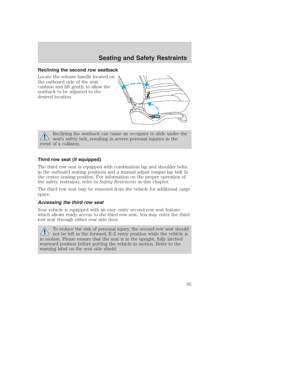 Seating and safety restraints | FORD 2003 Excursion v.1 User Manual | Page 95 / 240