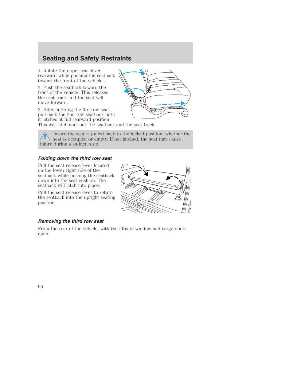 Seating and safety restraints | FORD 2003 Excursion v.1 User Manual | Page 96 / 240