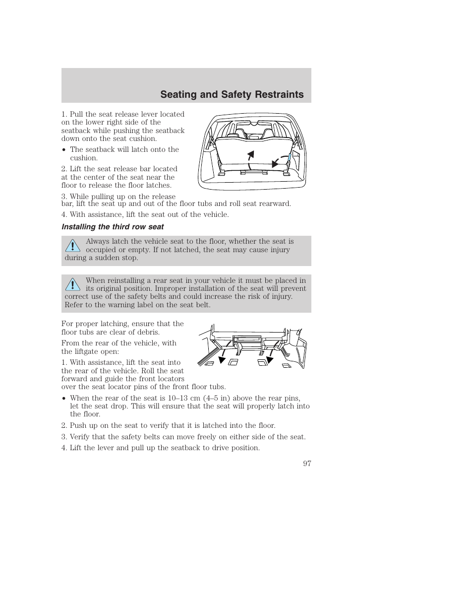 Seating and safety restraints | FORD 2003 Excursion v.1 User Manual | Page 97 / 240